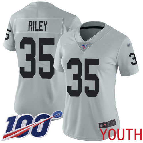 Oakland Raiders Limited Silver Youth Curtis Riley Jersey NFL Football #35 100th Season Inverted Legend Jersey->youth nfl jersey->Youth Jersey